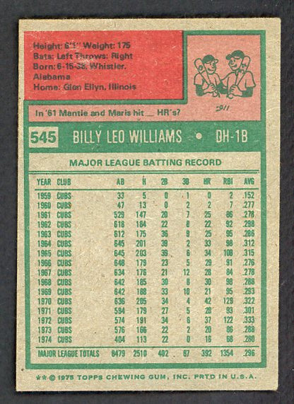 1975 Topps Baseball #545 Billy Williams A's VG-EX 527405