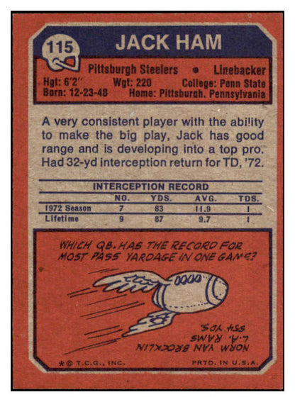 1973 Topps Football #115 Jack Ham Steelers EX-MT 527446