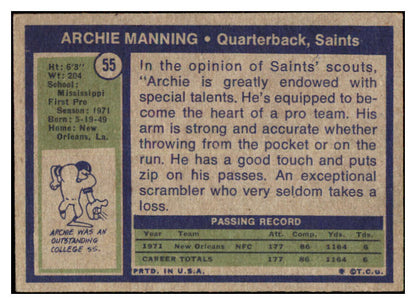 1972 Topps Football #055 Archie Manning Saints VG-EX 527449