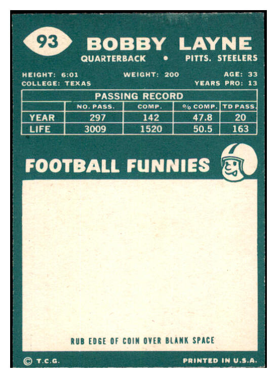1960 Topps Football #093 Bobby Layne Steelers VG-EX 527461
