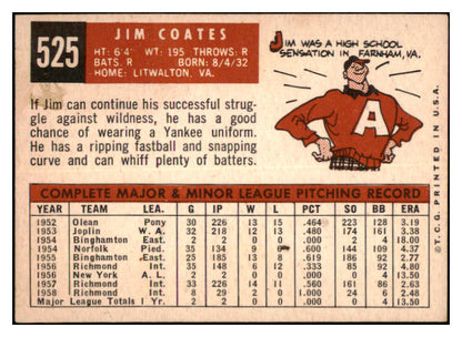 1959 Topps Baseball #525 Jim Coates Yankees EX 527472