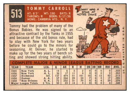 1959 Topps Baseball #513 Tommy Carroll A's EX 527480