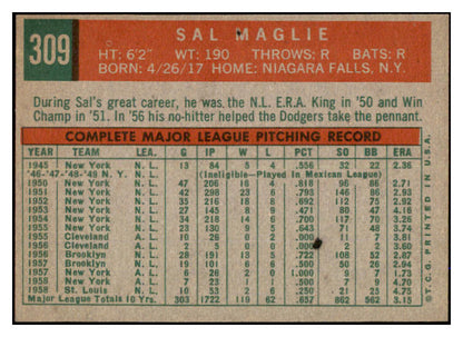 1959 Topps Baseball #309 Sal Maglie Cardinals EX 527497
