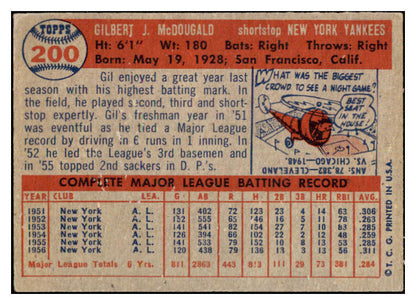 1957 Topps Baseball #200 Gil McDougald Yankees VG-EX 527529