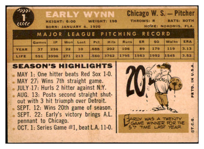 1960 Topps Baseball #001 Early Wynn White Sox EX 527576