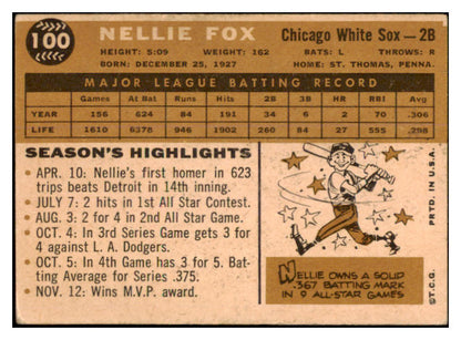 1960 Topps Baseball #100 Nellie Fox White Sox VG-EX 527577