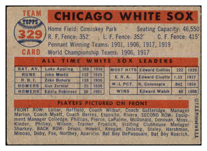 1957 Topps Baseball #329 Chicago White Sox Team VG-EX 527594