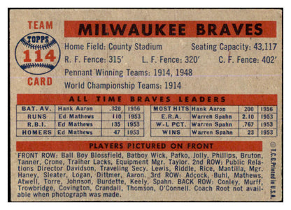 1957 Topps Baseball #114 Milwaukee Braves Team VG-EX 527598