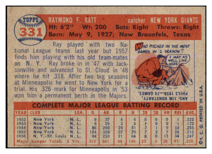 1957 Topps Baseball #331 Ray Katt Giants VG-EX 527618