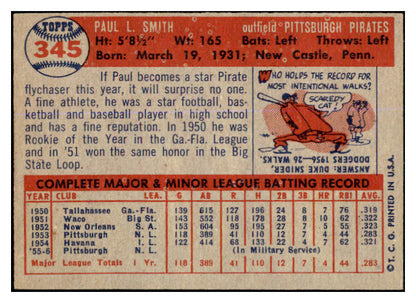1957 Topps Baseball #345 Paul Smith Pirates EX 527640