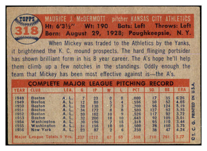 1957 Topps Baseball #318 Mickey McDermott A's EX 527647