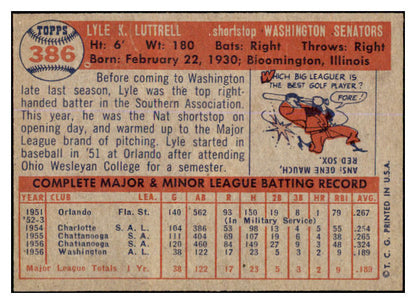 1957 Topps Baseball #386 Lyle Luttrell Senators EX-MT 527649