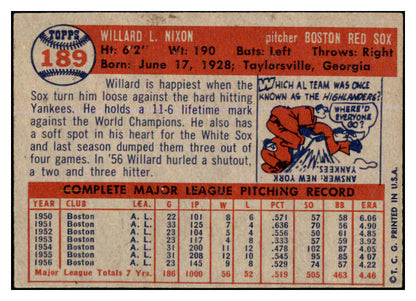 1957 Topps Baseball #189 Willard Nixon Red Sox EX-MT 527691