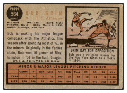 1962 Topps Baseball #564 Bob Grim A's VG-EX 527704