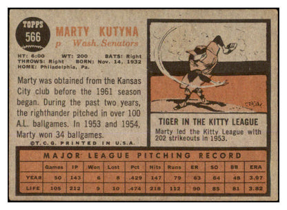 1962 Topps Baseball #566 Marty Kutyna Senators VG-EX 527741