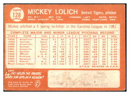 1964 Topps Baseball #128 Mickey Lolich Tigers VG-EX 527759
