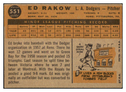 1960 Topps Baseball #551 Ed Rakow Dodgers EX 527789