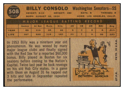 1960 Topps Baseball #508 Billy Consolo Senators EX 527803