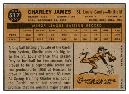 1960 Topps Baseball #517 Charley James Cardinals EX 527810