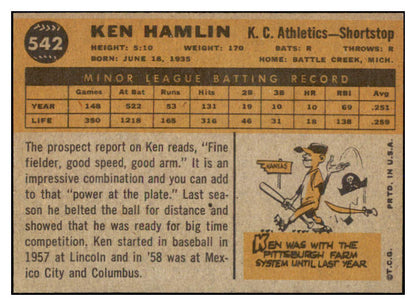 1960 Topps Baseball #542 Ken Hamlin A's EX+/EX-MT 527836