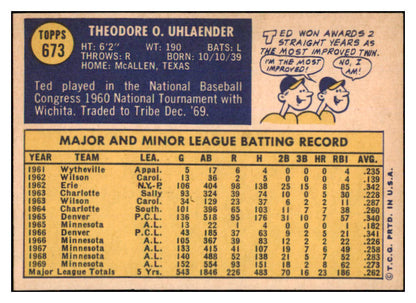 1970 Topps Baseball #673 Ted Uhlaender Indians EX-MT 527853
