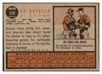 1962 Topps Baseball #535 Ed Roebuck Dodgers EX-MT 527858