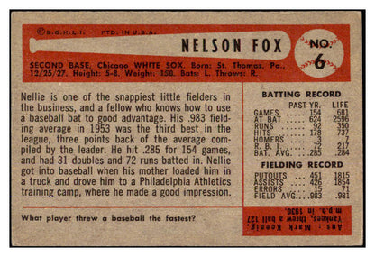 1954 Bowman Baseball #006 Nellie Fox White Sox EX-MT 527862