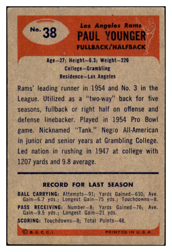 1955 Bowman Football #038 Tank Younger Rams VG-EX 527869
