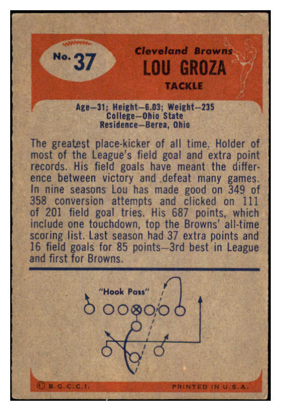 1955 Bowman Football #037 Lou Groza Browns VG-EX 527873