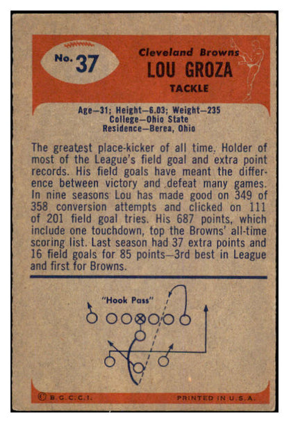 1955 Bowman Football #037 Lou Groza Browns VG-EX 527873