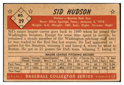 1953 Bowman Black & White Baseball #029 Sid Hudson Red Sox VG-EX 527935
