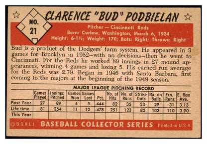 1953 Bowman Black & White Baseball #021 Bud Podbielan Reds VG-EX 527938
