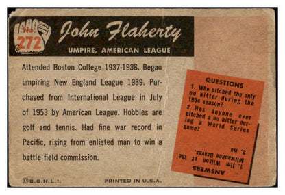1955 Bowman Baseball #272 John Flaherty Umpire GD-VG 527940