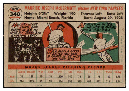 1956 Topps Baseball #340 Mickey McDermott Yankees EX-MT 527997