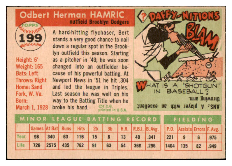 1955 Topps Baseball #199 Bert Hamric Dodgers EX-MT 528021