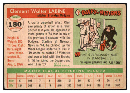 1955 Topps Baseball #180 Clem Labine Dodgers VG 528024