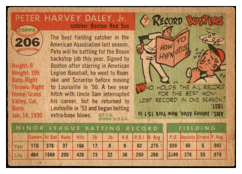 1955 Topps Baseball #206 Pete Daley Red Sox VG 528034
