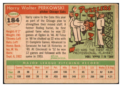 1955 Topps Baseball #184 Harry Perkowski Cubs VG-EX 528045