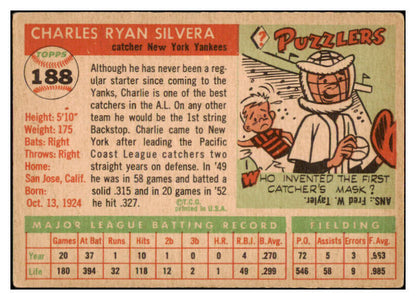 1955 Topps Baseball #188 Charlie Silvera Yankees VG-EX 528046