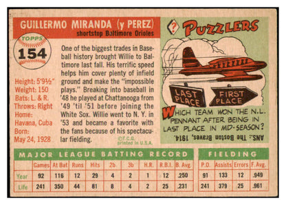 1955 Topps Baseball #154 Willie Miranda Orioles EX-MT 528048