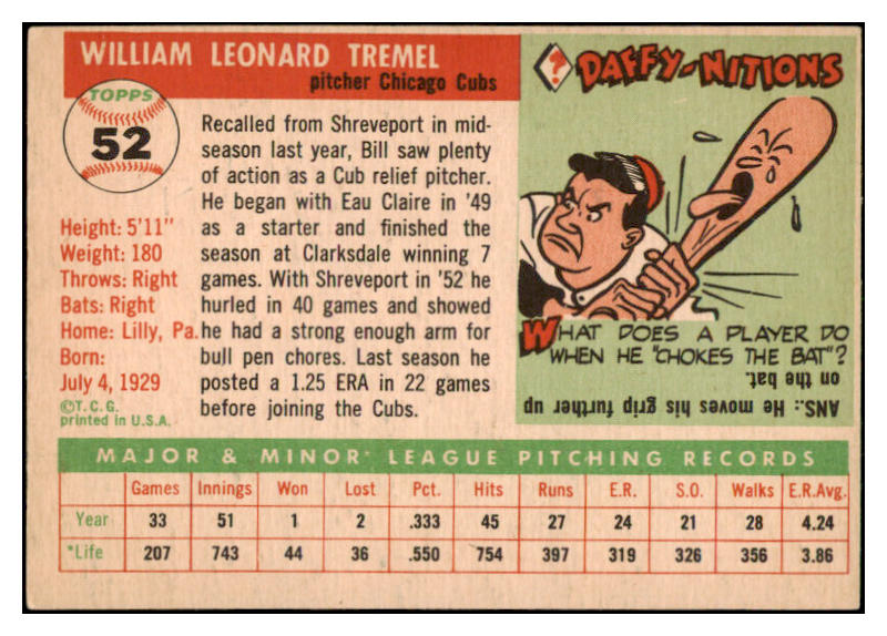 1955 Topps Baseball #052 Bill Tremel Cubs EX-MT 528129
