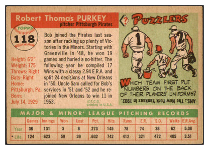 1955 Topps Baseball #118 Bob Purkey Pirates EX-MT 528147