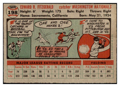 1956 Topps Baseball #198 Ed Fitzgerald Senators EX-MT 528169