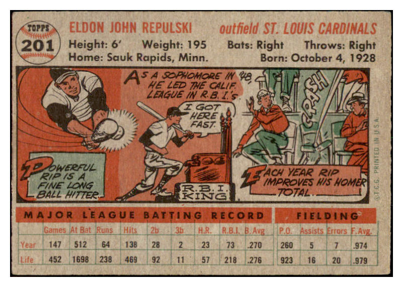 1956 Topps Baseball #201 Rip Repulski Cardinals EX-MT 528170