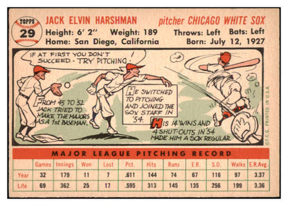 1956 Topps Baseball #029 Jack Harshman White Sox EX-MT White 528185