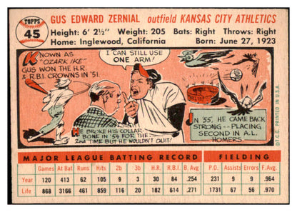 1956 Topps Baseball #045 Gus Zernial A's EX-MT White 528187