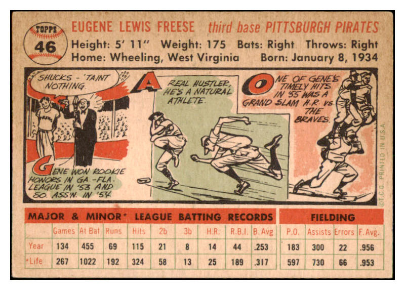 1956 Topps Baseball #046 Gene Freese Pirates EX-MT White 528188