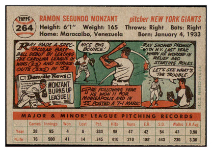 1956 Topps Baseball #264 Ray Monzant Giants EX-MT 528224