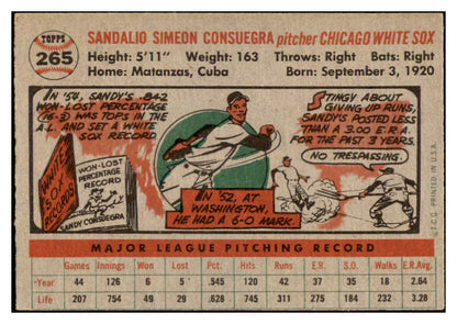 1956 Topps Baseball #265 Sandy Consuegra White Sox EX-MT 528226
