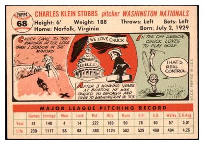 1956 Topps Baseball #068 Chuck Stobbs Senators EX-MT White 528251